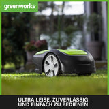 Greenworks Optimow M Rasenmäherroboter für Rasenflächen bis 500 m2 mit 30 % Gefälle, extrem leise, Bluetooth-Appgesteuert, erweiterte Sicherheitsfunktionen, Diebstahlschutz, 3 Jahre Garantie