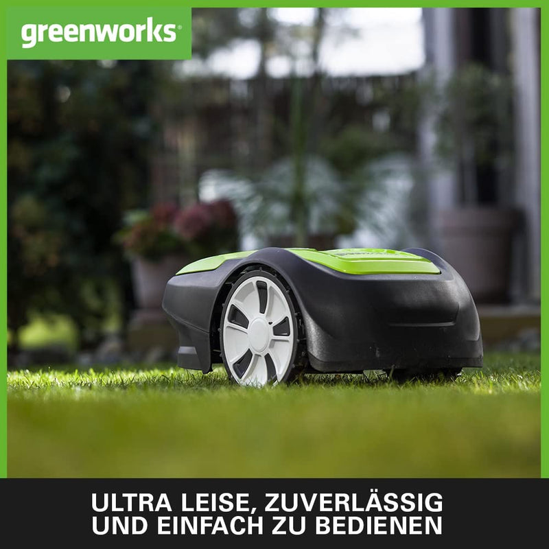 Greenworks Optimow M Rasenmäherroboter für Rasenflächen bis 500 m2 mit 30 % Gefälle, extrem leise, Bluetooth-Appgesteuert, erweiterte Sicherheitsfunktionen, Diebstahlschutz, 3 Jahre Garantie