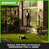 Greenworks Optimow M Rasenmäherroboter für Rasenflächen bis 500 m2 mit 30 % Gefälle, extrem leise, Bluetooth-Appgesteuert, erweiterte Sicherheitsfunktionen, Diebstahlschutz, 3 Jahre Garantie