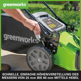 Greenworks 48V (2x24V) Selbstfahrender Akku Rasenmäher für große Flächen bis zu 480m², 46cm Schnittbreite, 55L Sack PLUS zwei 4Ah-Akkus und Doppelladegerät GD24X2LM46SPK4X