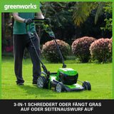 Greenworks 48V (2x24V) Selbstfahrender Akku Rasenmäher für große Flächen bis zu 480m², 46cm Schnittbreite, 55L Sack PLUS zwei 4Ah-Akkus und Doppelladegerät GD24X2LM46SPK4X
